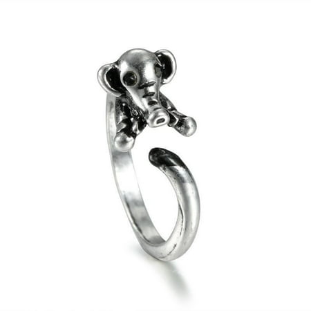 New Unique Animal Wrap Elephant Open Ring Womens Antique Beauty Fashion Jewelry (Silver)
