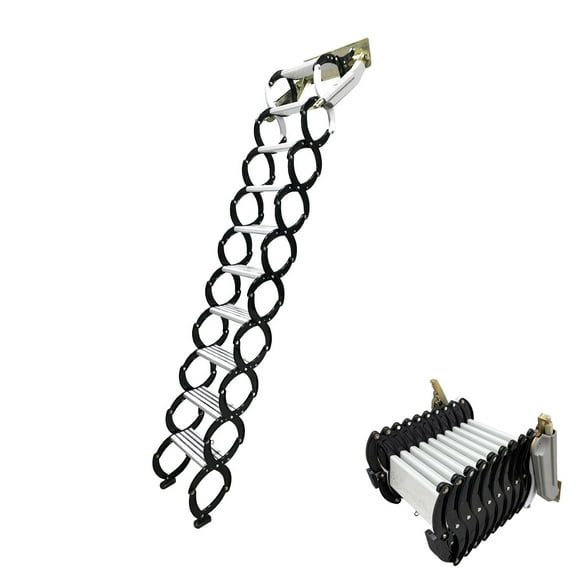 Black Narrow Wall Mounted Loft Wall Ladder 10 Steps Wall Mounted Folding Attic Ladder Al-Mg Alloy