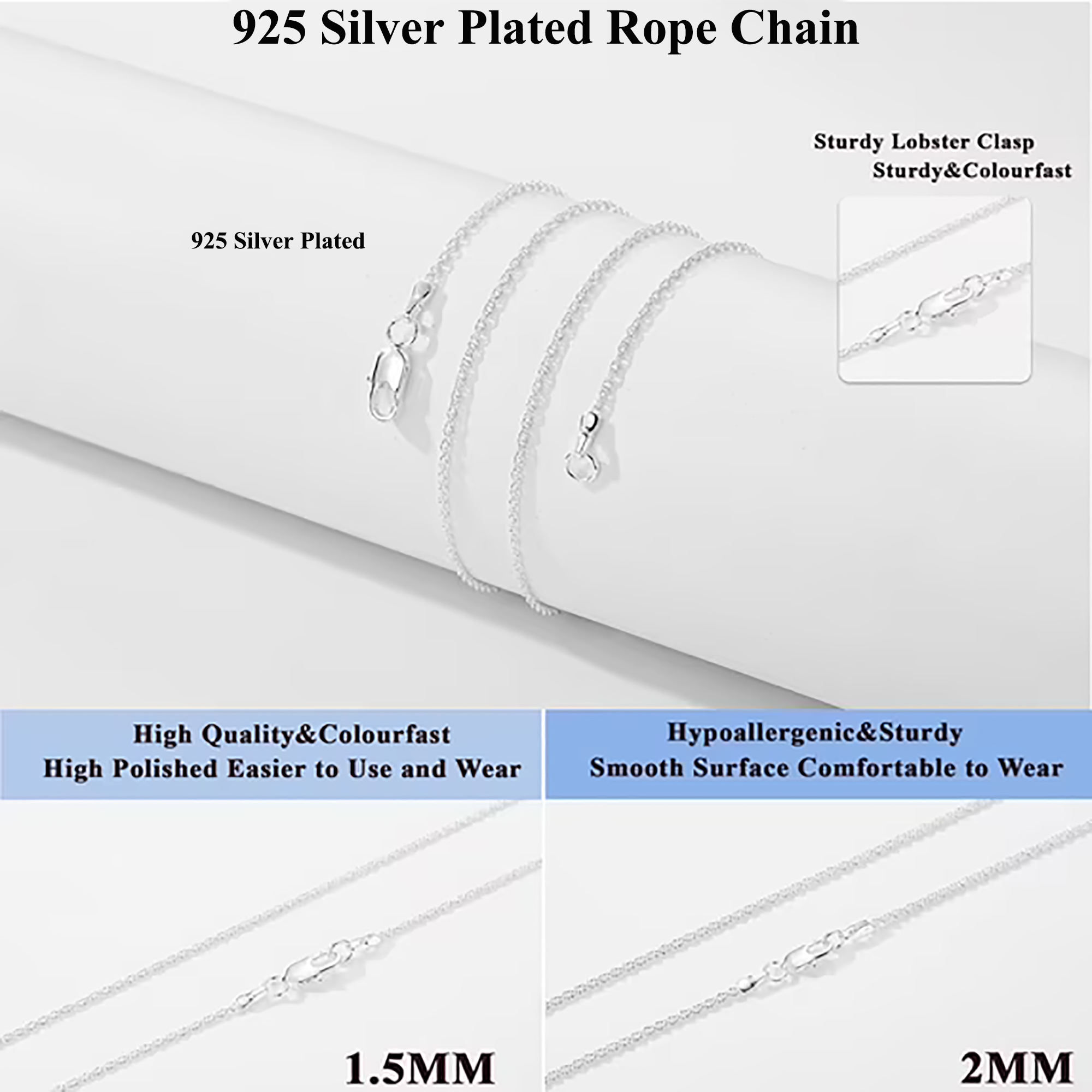 APSVO 925 Silver Plated Rope Chain Necklace photo 3