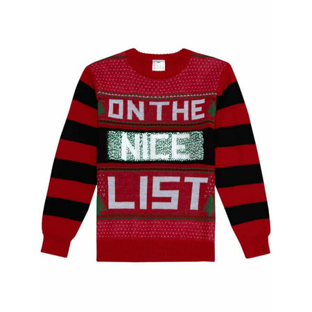 Boys Red On The Naughty List Flip Sequin Christmas Holiday Knit Sweater