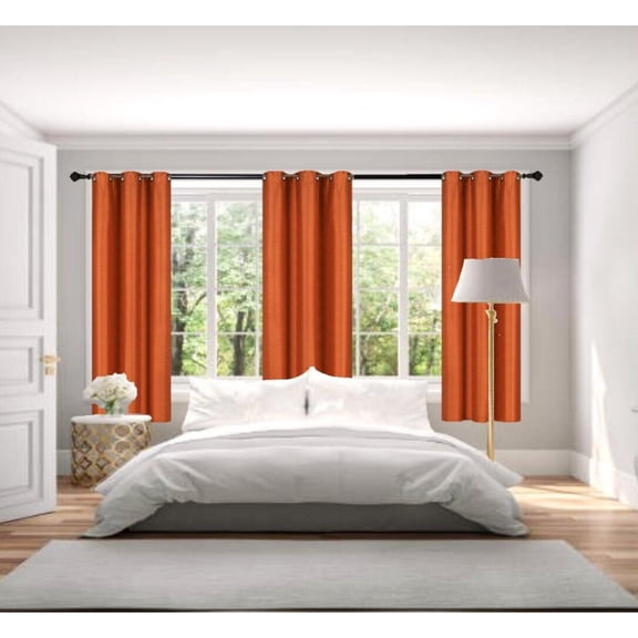 1 Pair Adam Orange 63" length Short Panels 100% Blocking Sun Light Privavy Window Curtain Grommets For Bedroom