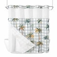thumbnail image 4 of No Hook Shower Curtain Set with Snap in Liner, Summer Retro Palm Trees on Buffalo Plaid Waterproof Bathroom Curtain with See Through Top Window, Tropical Botanical Double Shower Curtains for Bathtub, 4 of 9
