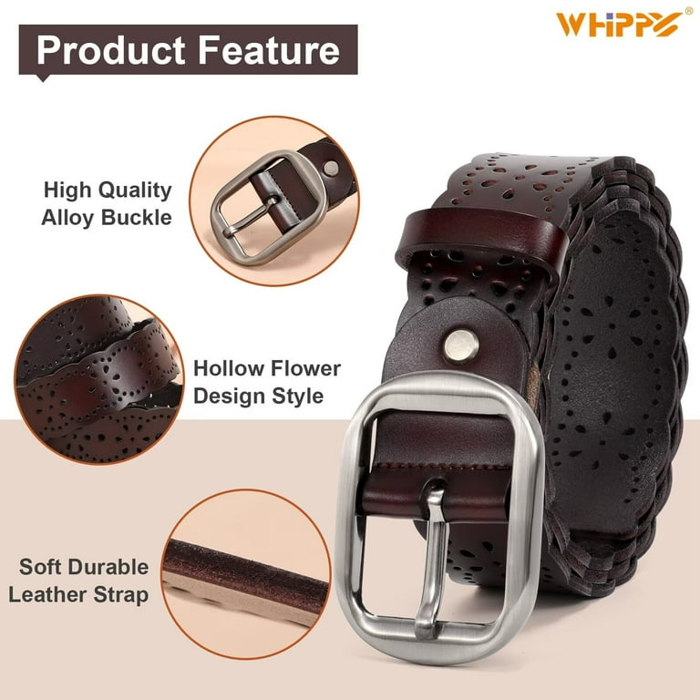 Whippy Women's Leather Flower Belt, Brown photo 6