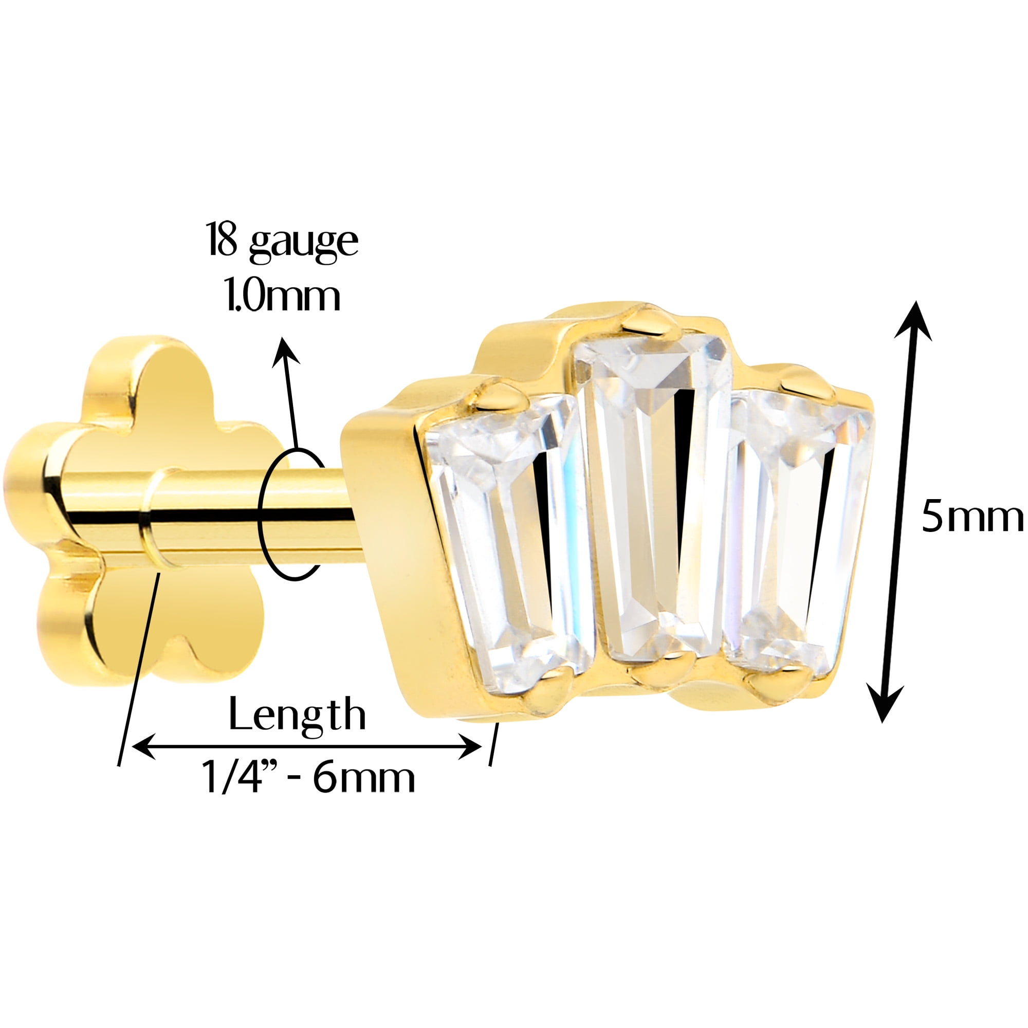 Body Candy Flat Back Cartilage Earring - 18 Gauge 1/4 Gold Plated ASTM Implant Titanium Heart Threadless Reversible Stud Earring for Cartilage, Conch, Helix, Labret, Tragus, Monroe