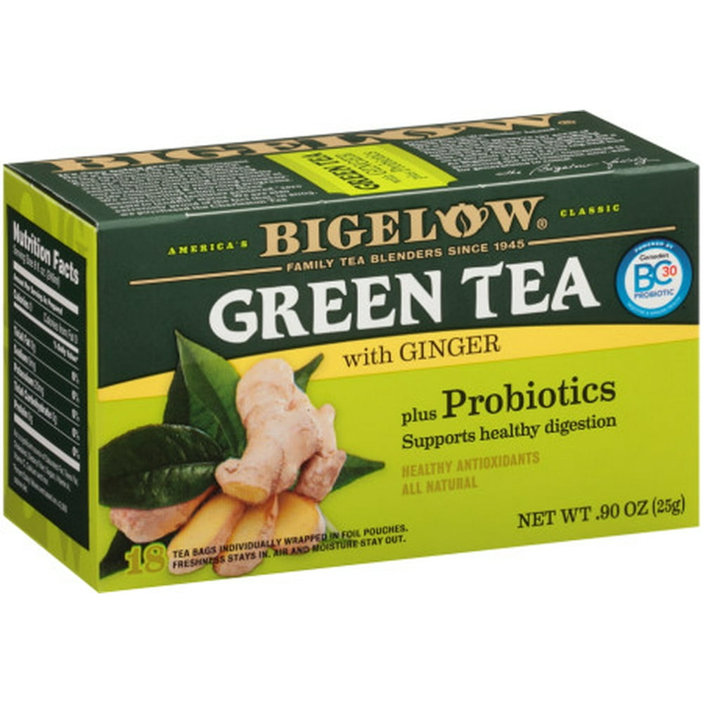 Bigelow Green Tea with Ginger plus Probiotics, Tea Bags, 18 Ct