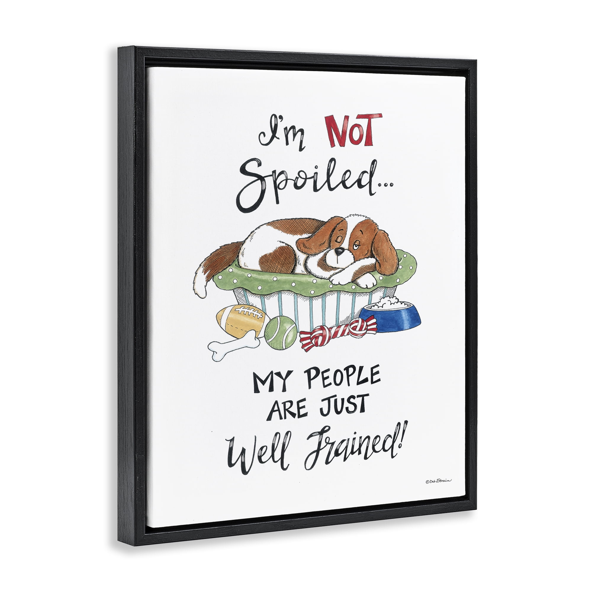 Stupell Industries Not Spoiled Well Trained Animals Painting Black Floater Framed Canvas Art Print Wall Art, 17 x 21