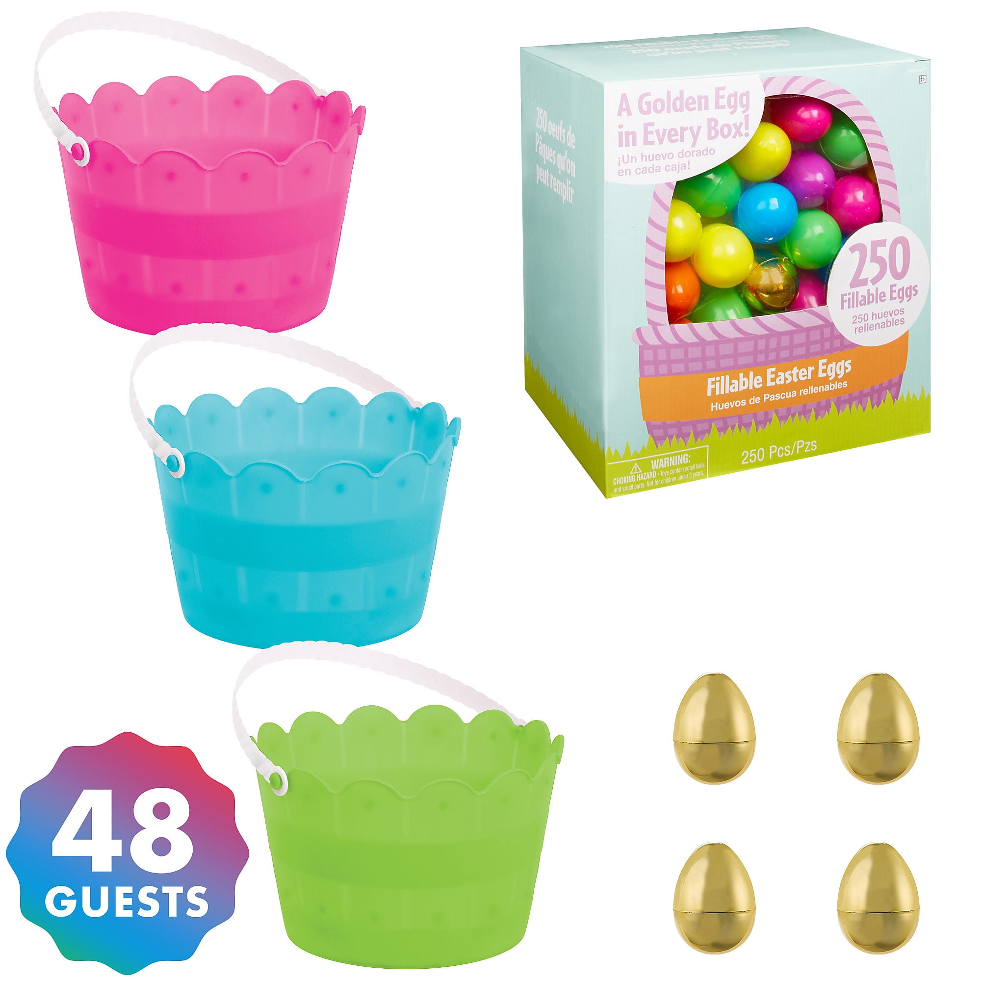 Party City Easter Egg Hunt Kit for 48 Guests, Includes Colorful Buckets