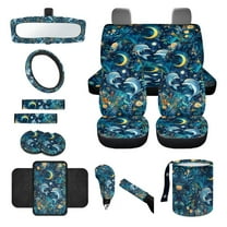 Jeiento Blue Dolphin Car Seat Cover Set with Auto Steering Wheel Cover Seat Belt Strap Protector Cup Holder Trash Bag Gear Shift Knob Cover Set Rear View Mirror Protector Floral Armrest Cover