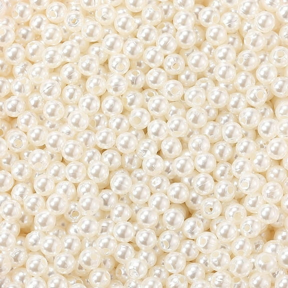 3000PCS 4MM Ivory Round Pearl Beads with Holes Sew on Summer Artificial Imitation Loose Spacer Acrylic Pearls Bead Bulk