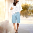thumbnail image 5 of Cargo Shorts for Women Only Moment Womens Longer Shorts for Summer Chemical Fiber Blends Comfy Cotton Elastic Waist Drawstring Casual Shorts with Pockets Sky Blue,L, 5 of 9