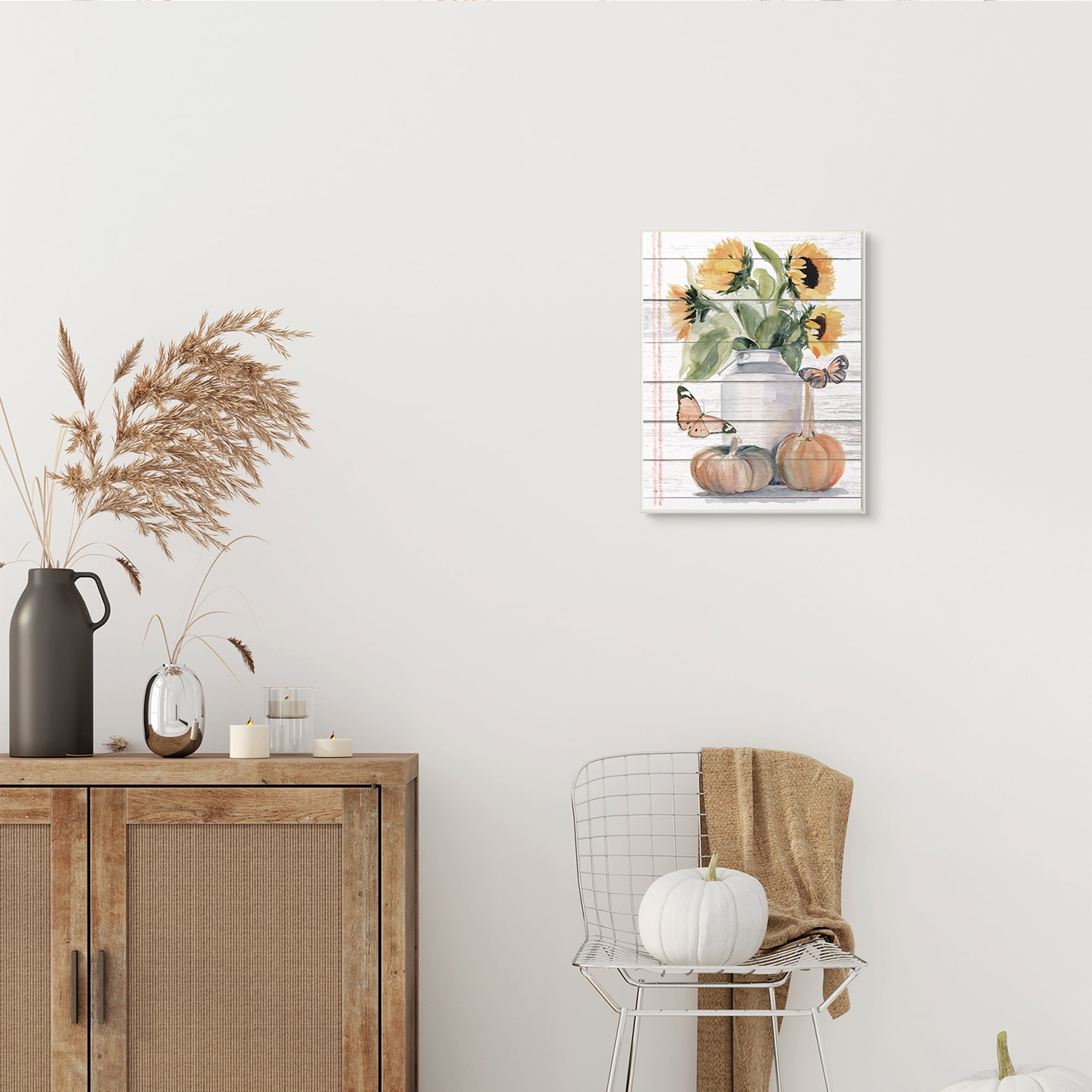 Autumn Sunflower Jar Orange Monarch Butterflies 13 in x 19 in Framed Painting Art Prints, by Stupell Home Décor