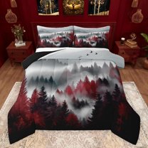 jejeloiu Mountain Pine Tree Bedding Comforter Set,Rustic Woodland Nature Landscape Twin Comforter Sets,White Red Black Bedding Set For Men Women,Microfiber Bedroom Decor Reversible,2 Pieces