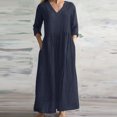 thumbnail image 2 of Edvintorg Maxi Dresses For Women Clearance Fashion Women's Fall V-Neck 3/4 Sleeve Cotton Linen Dress Casual Loose Plus Size Dress With Pockets, 2 of 6