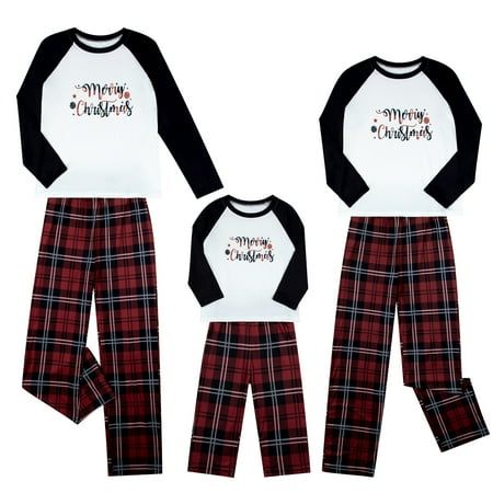 

Christmas Family Matching Letters Print Pajamas Set Women Men Boys Girls Striped Pajamas Clothes