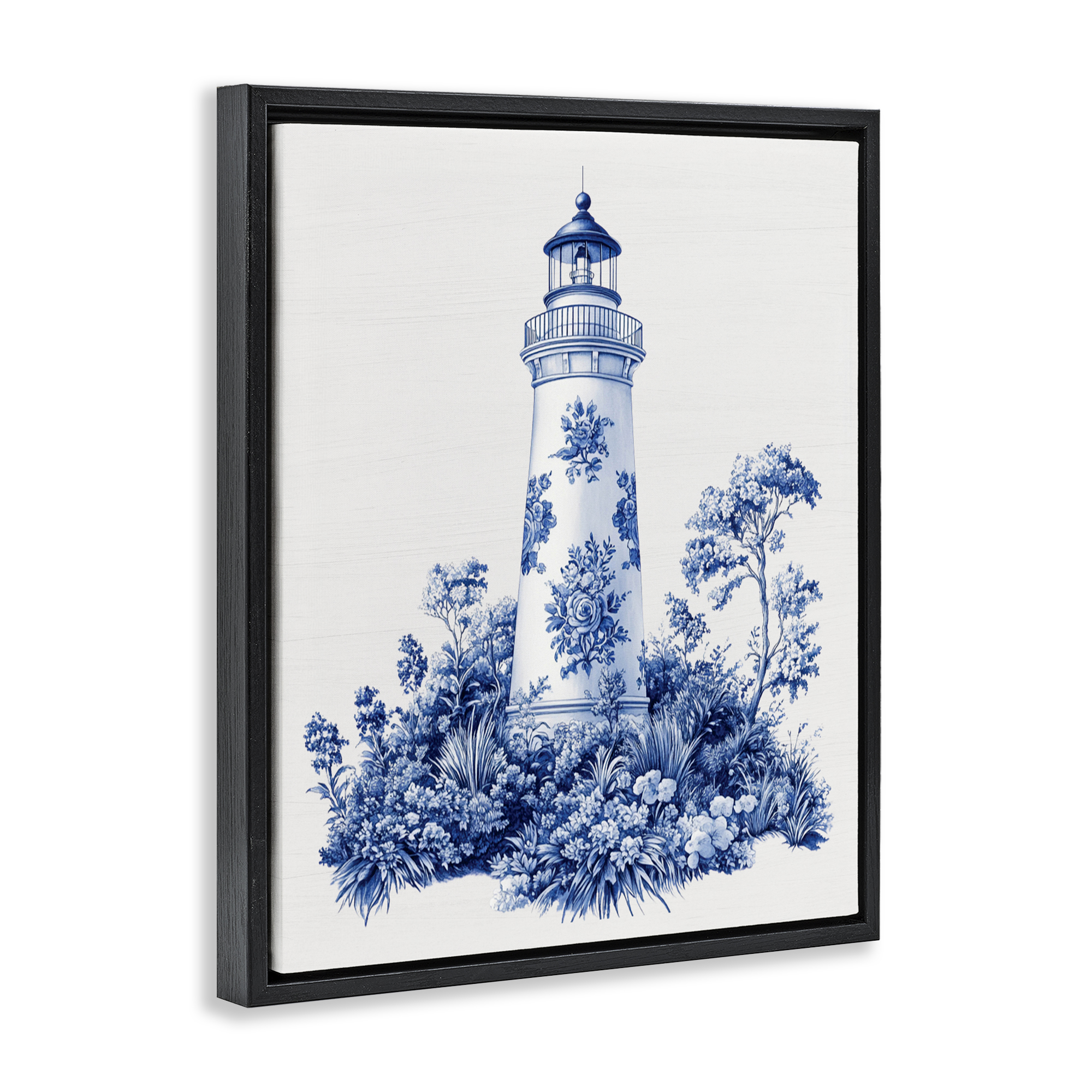 Toile Patterned Lighthouse Black Framed Floater Canvas Wall Art, design by Lettered and Lined