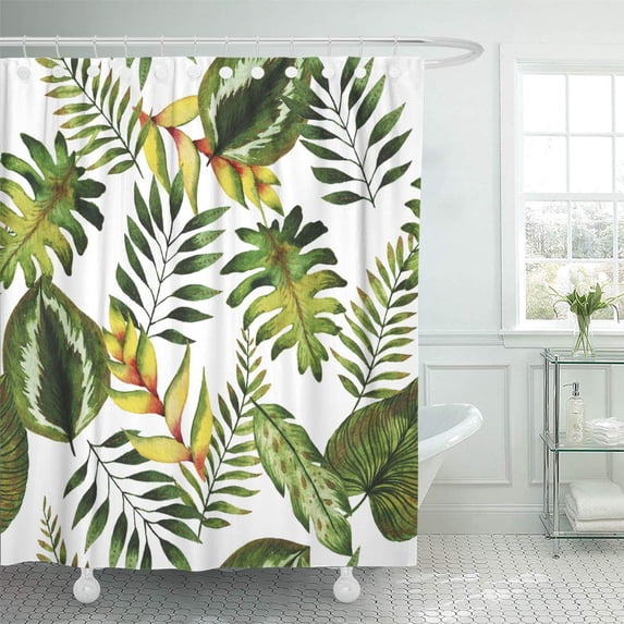KSADK Green Abstract Watercolor Summer Tropical Plants and Flowers Bright and Colorful Aloha Shower Curtain Bathroom Curtain 60x72 inch