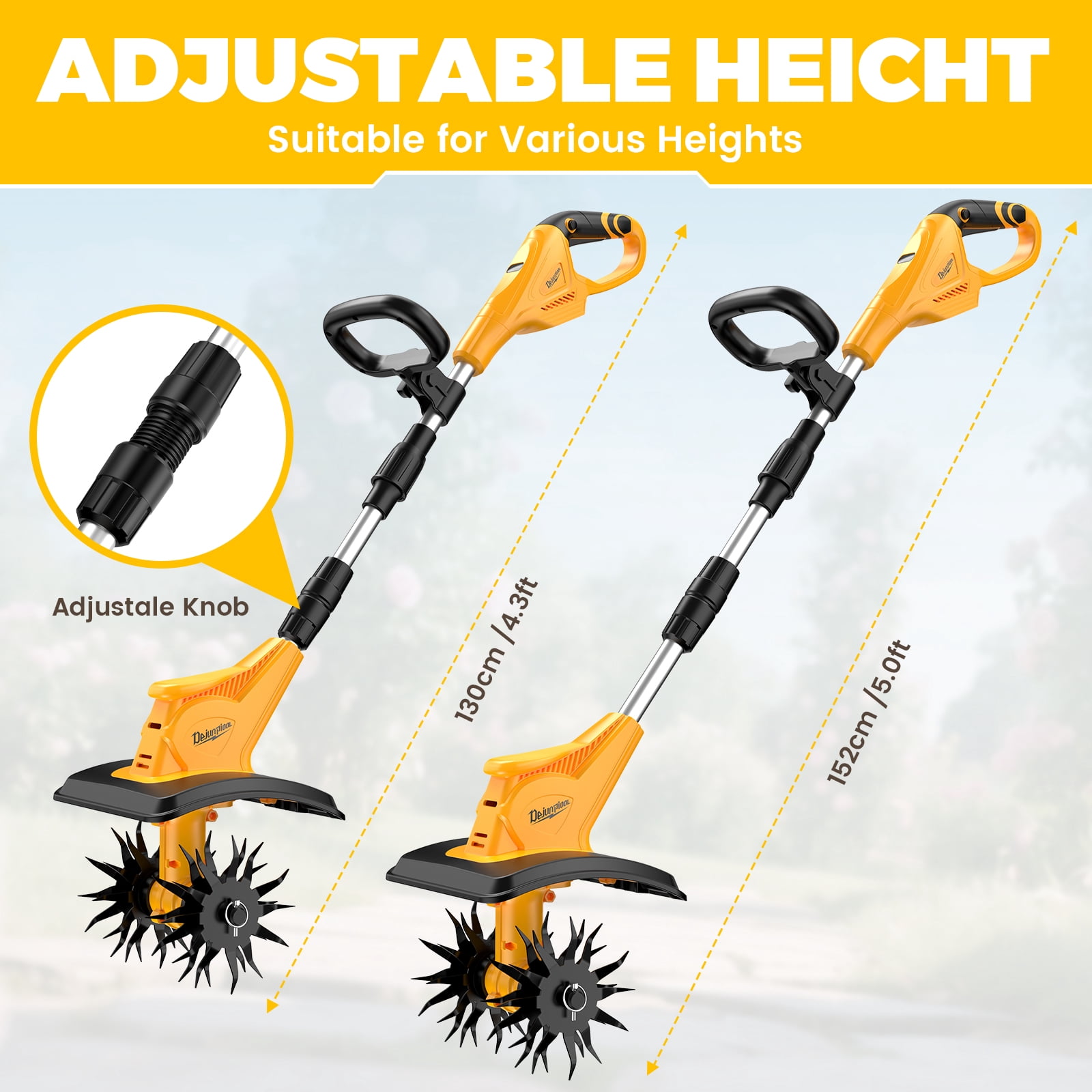 Cordless Tiller Cultivator Compatible with Dewalt 20V MAX Battery(Tool Only, Not battery), 310RPM Electric Rototiller Garden Tools with 40 Steel Tines, 9.1In Tilling Width & 6.3In Depth Tiller