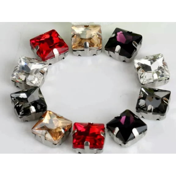 U8MO 20 Crystal Glass Square Rhinestones Rose Montees Beads 10X10mm Colour Choice-Silver  Mixed Colour Crystal