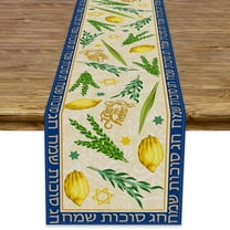 Linen 13x72 Inches Sukkot Table Runner Hebrew Etrog Lulav Jewish Table Decoration for Sukkah Kitchen Dinning Room Party Decor