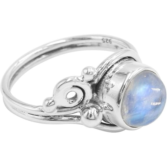 Earth Gems Jewelry Natural Rainbow Moonstone Ring 925 Sterling Silver Gemstone Statement Ring for Women