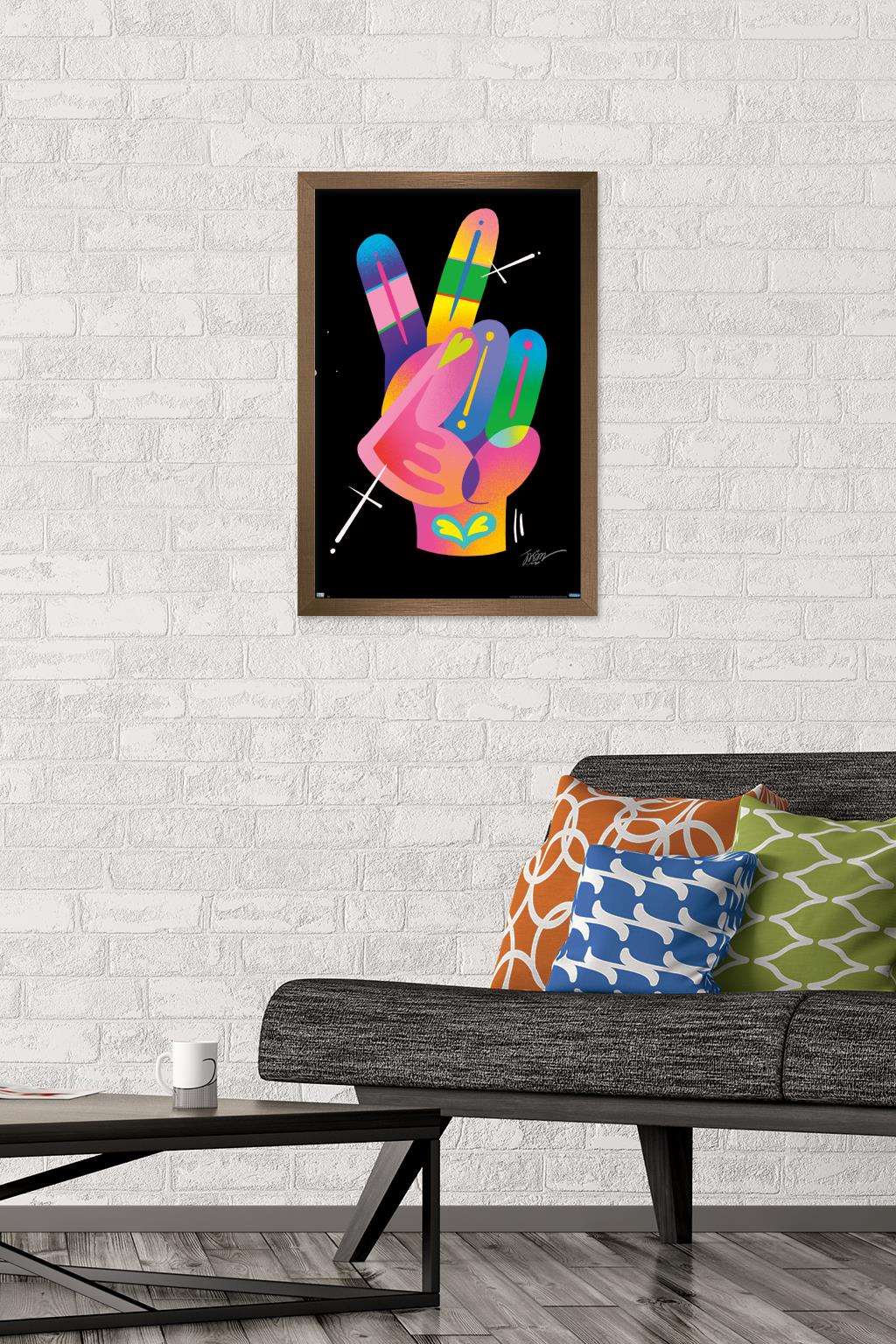 Jason Naylor - Peace Sign Hand Wall Poster, 14.725" x 22.375", Framed