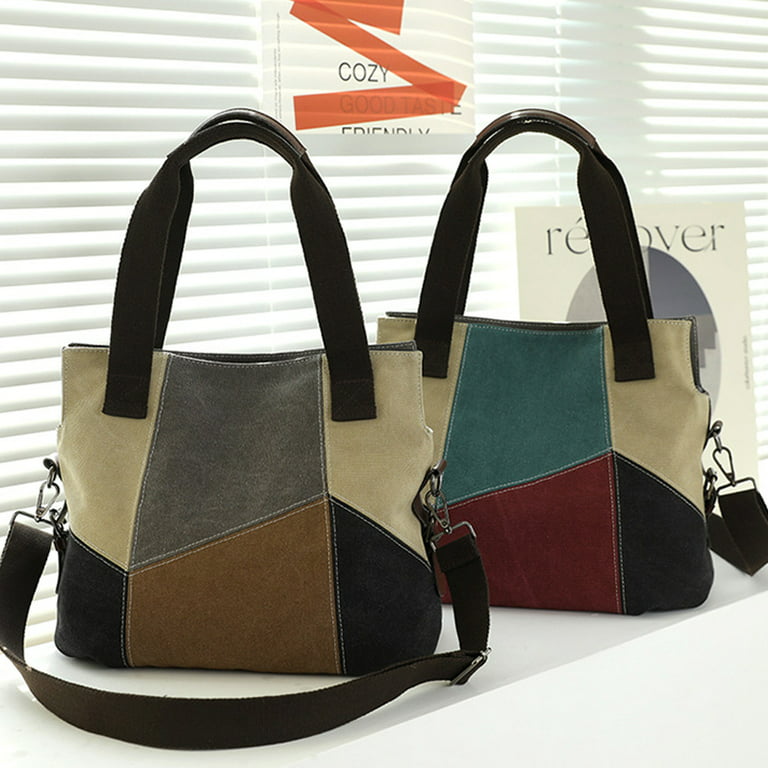 Women Multi-Pocket Canvas Tote Bag Durable Large Capacity Crossbody Handbag Casual Practical Shoulder Bag with Compartments