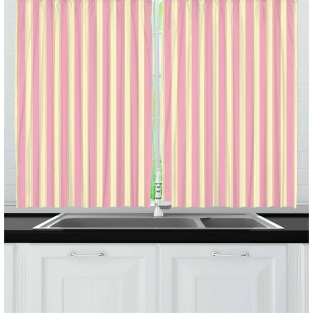Pink And Yellow Curtains 2 Panels Set Vertically Striped Pattern Pink And Yellow Curtains 2 Panels Set