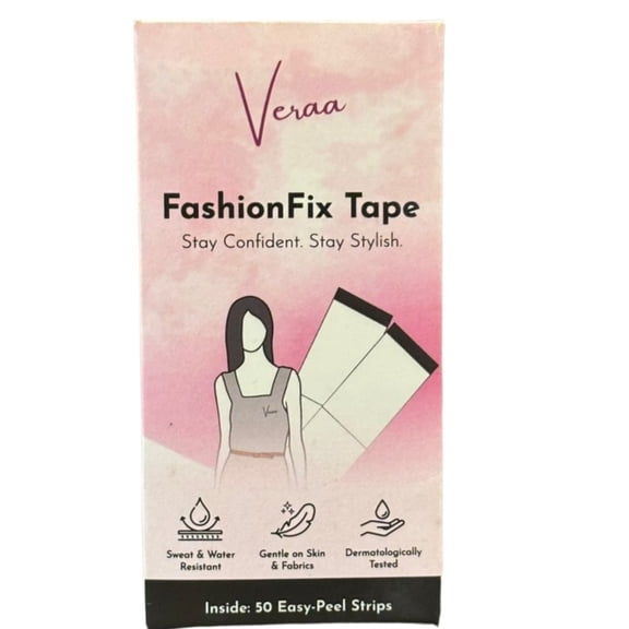 Veraa Double-Sided Body Tape – Invisible Clothing Adhesive Strips | Sweat & Water Resistant, Gentle on Skin & Fabrics | 50 Easy-Peel Strips