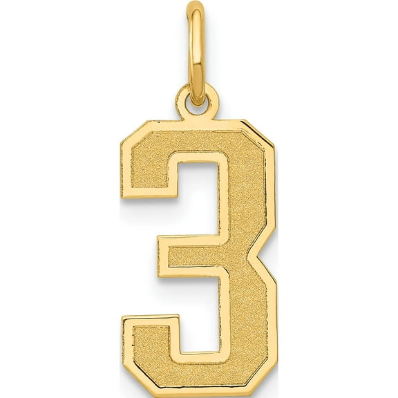 14K Yellow Gold Medium Satin Number 3 Charm (16.13 X 8.22) Made In United States lsm03