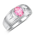 thumbnail image 3 of RYLOS Men's Rings Sterling Silver Classic 8X6MM Oval Gemstone &  Diamond Ring Pink Ice October Birthstone Rings For Man Silver Rings Size 11, 3 of 7