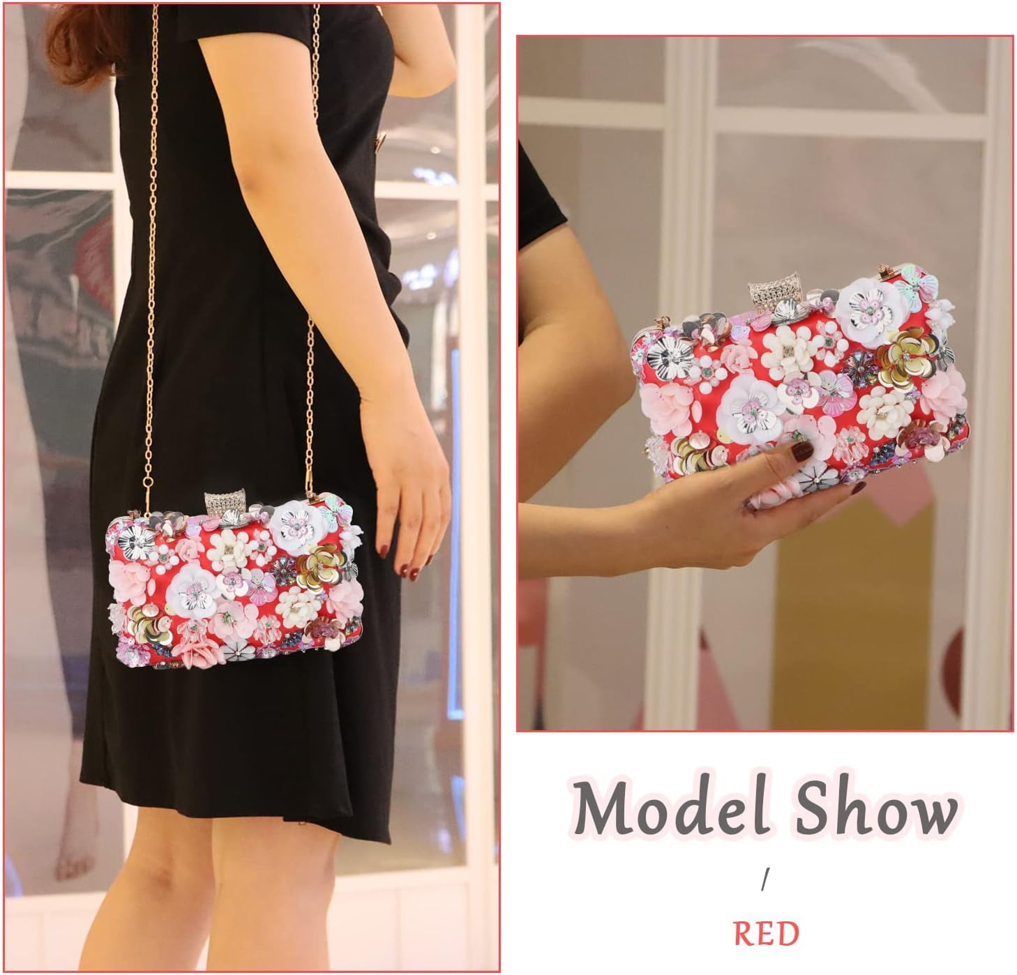 Women Elegance Floral Evening Clutch Purse Bags Flowers Beads Wedding Tote Bags Bride Shoulder Handbags