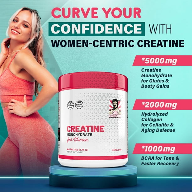 5g Creatine Monohydrate Powder for Women Booty Gain +2000mg Collagen +1g  BCAA 2:1:1 (No Fillers) Supports Lean Muscles & Recovery, Pump, Energy &  Stamina - Micronized, Natural & Made in USA -