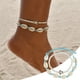 thumbnail image 2 of 2 piezas de tobilleras de playa con colgante de caracol y tortuga boho, para mujer, con anillos, cuentas y cadenas para los pies, 2 of 5