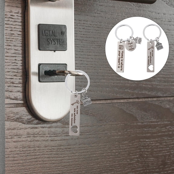 FELTECHELECTR 2Pcs Keychain Silver Stainless Steel Cell Phone Pendant for Couples with Hollow Design