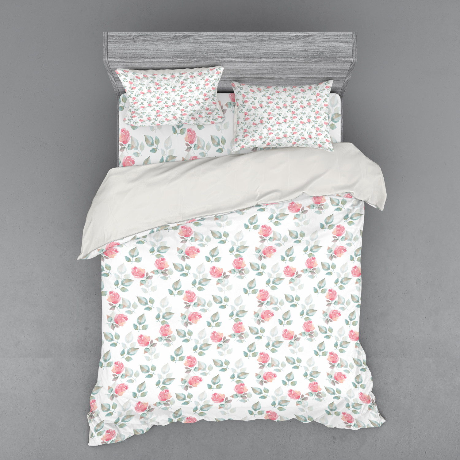 Floral Duvet Cover Set, Rose Petals Blossoms Romantic Plants Wedding Love Hazy Watercolor Print