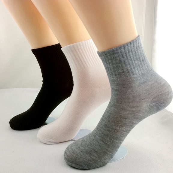 harmtty Winter socks 3 Pairs Cotton Socks Breathable Solid Color Super Soft Sweat-absorbent Non-Fading Protective Washable Men Cozy Mid-Tube Socks for Men White