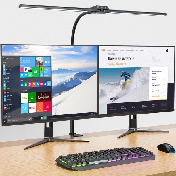 Lámpara de escritorio KablErika LED de doble cabezal con pinza de 4 brillos