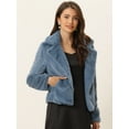 thumbnail image 2 of DARING DIVA Women's Cropped Notch Lapel Faux Fur Fluffy Coat M Grey Blue, 2 of 6