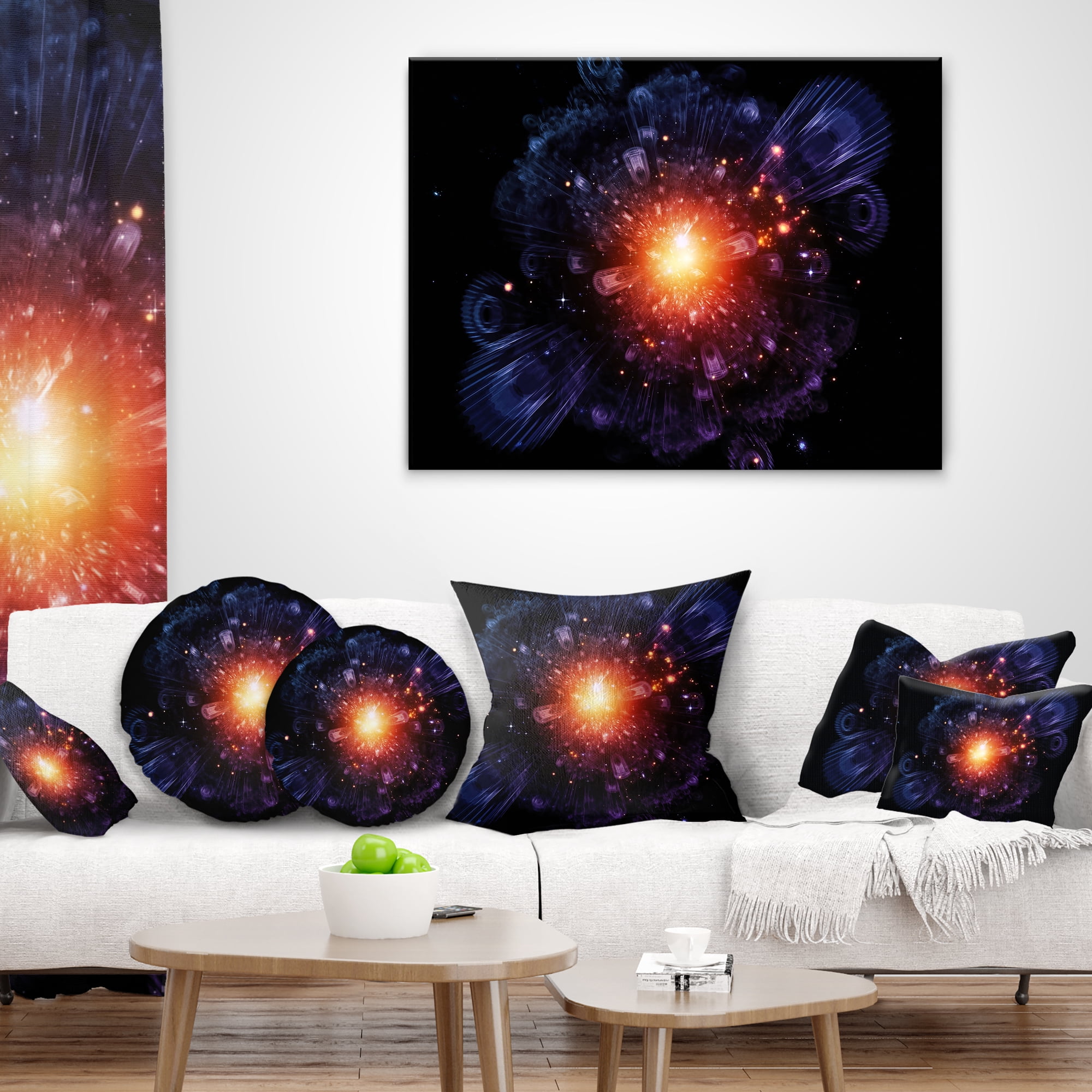 Designart Abstract Fractal Gears and Lights - Flowers Throw Pillowwork - 12x20
