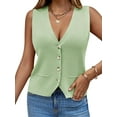 thumbnail image 2 of Sleeveless Sweater Women's Fashion Casual Loose Spring Summer Waistcoat V Neck Button Knit Vest, 2 of 6