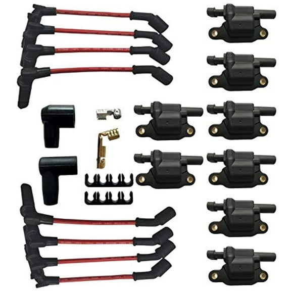 Performance Master 8 Pcs Square Ignition Coil with One Set Wires Compatible with Cadillac Chevy GMC Pontiac G8 Grand Prix H3 Tahoe Yukon Silverado Impala Trailblazer Avalanche 5.3L 6.0L V8