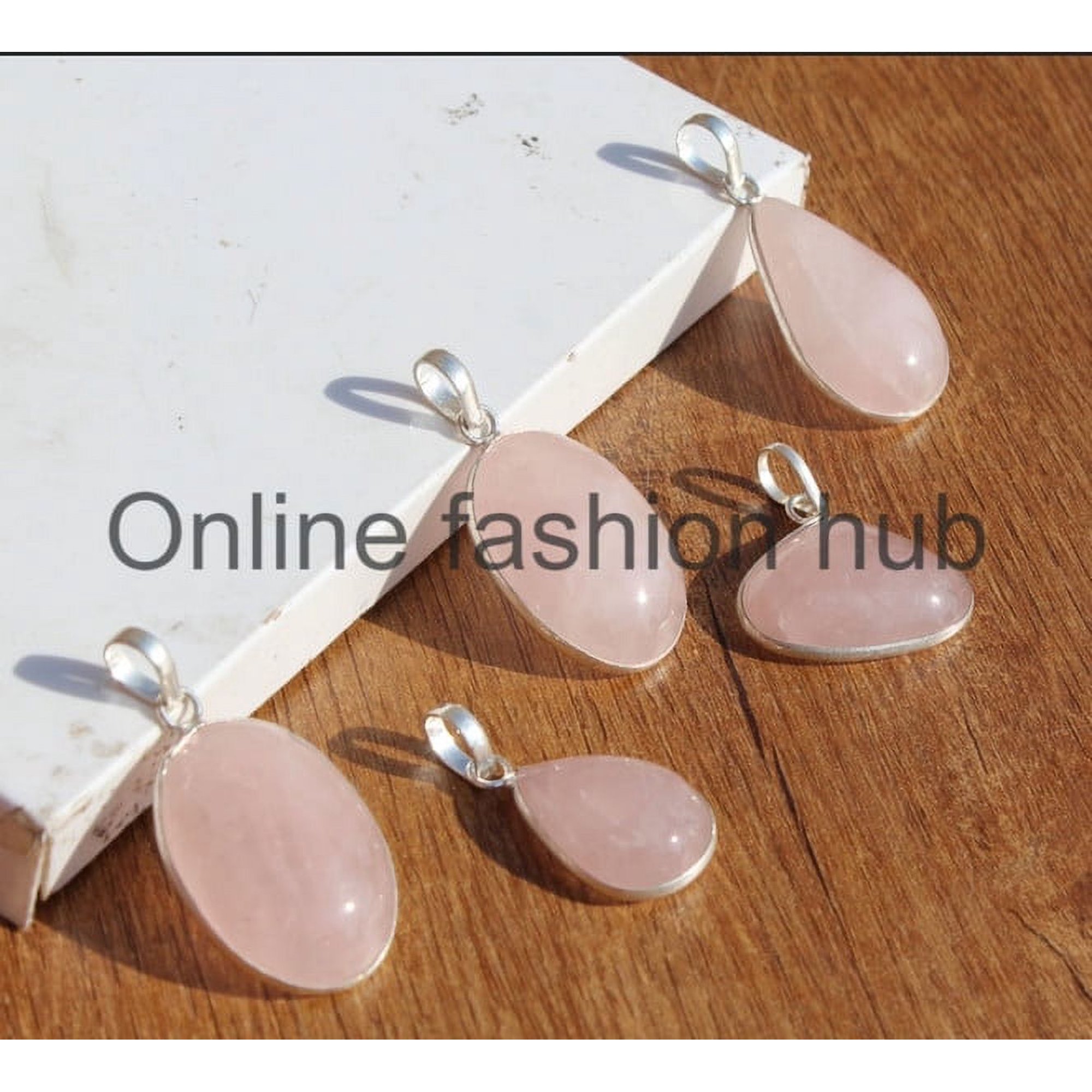 Rose Quartz Gemstone 925 Sterling Silver Plated Handmade Pendant 5 pcs