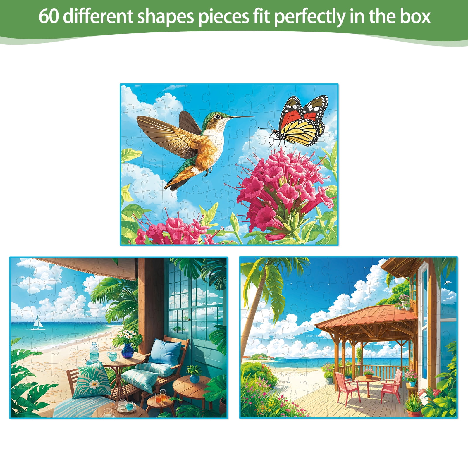Sunhigh Dementia Puzzles for Elderly, Set of 3-60 Piece Jigsaw Puzzle, Alzheimer’s Products and Activities for Seniors  Serene Nature Bliss