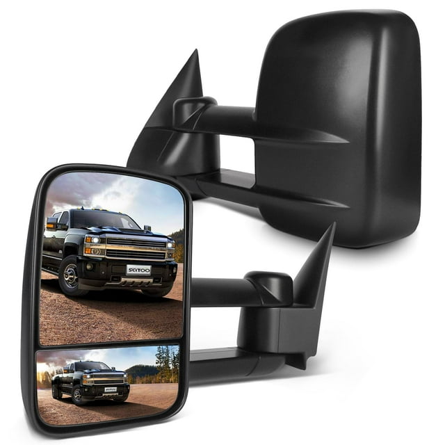 Scitoo Espejos De Remolque Para Accesorios Exteriores Chevy Gmc Espejos Para Chevy/Gmc Silverado/Sierra 1500 2500Hd 3500Hd 1999-2007 Con Características Telescópicas Y De Control Manual De Vidrio Conv
