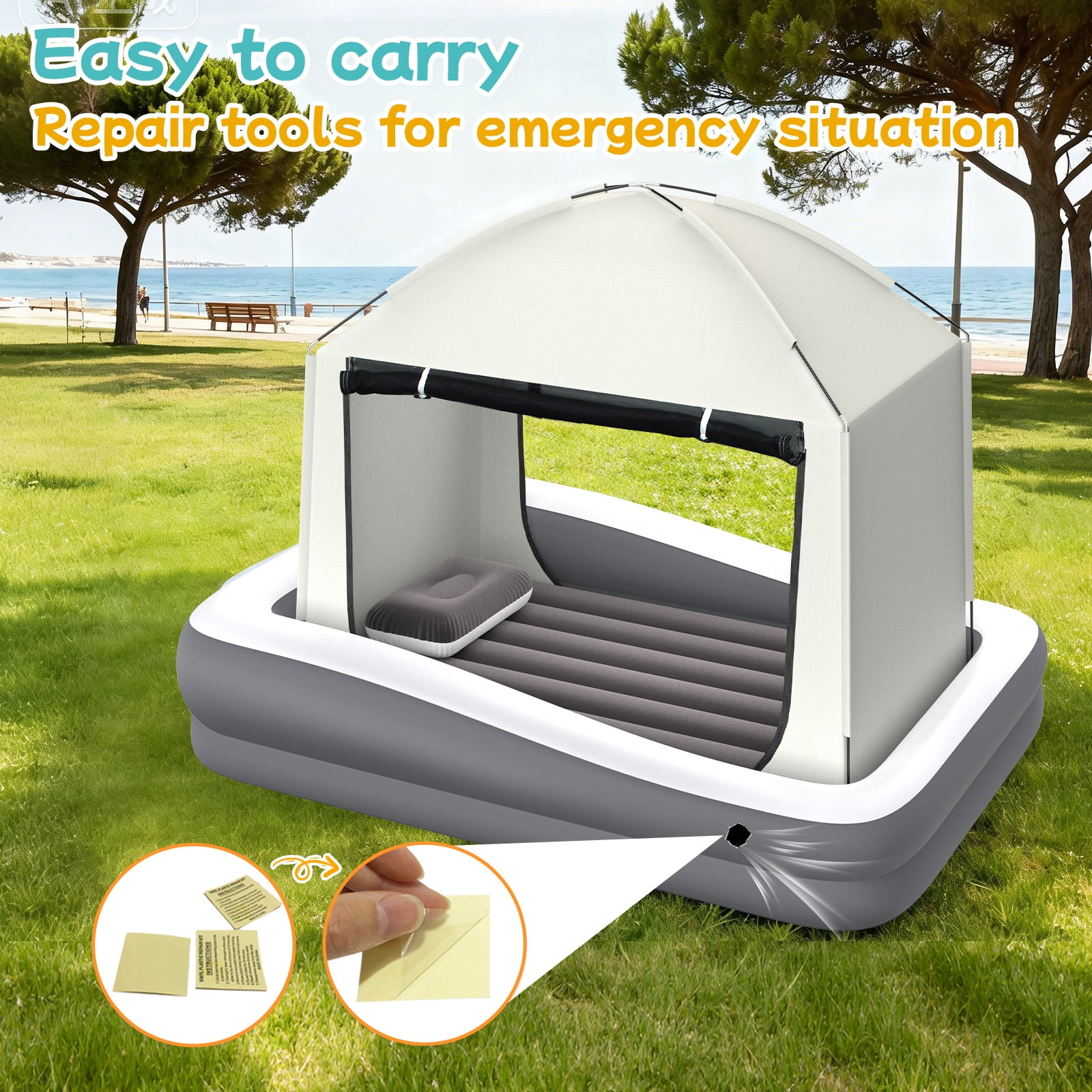 Small 2-in-1 Inflatable Travel Bed with Tent, Portable Compact Air Mattress with Safety Sides for Outdoor, 67 inch, 1 Set