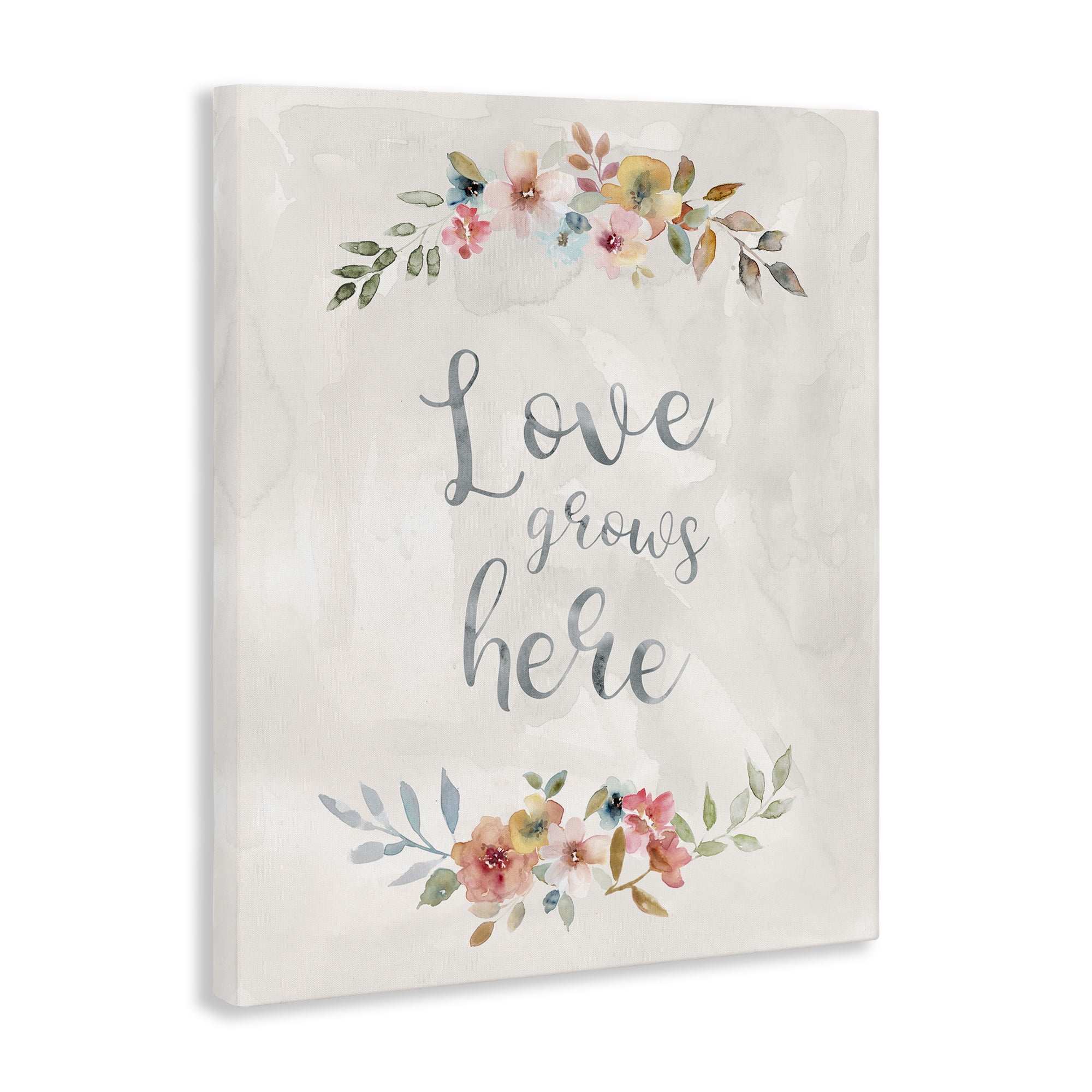Stupell Industries Floral Love Grows Here Plants & Flowers Painting Wrapped Canvas Art Print Wall Art, 30 x 40