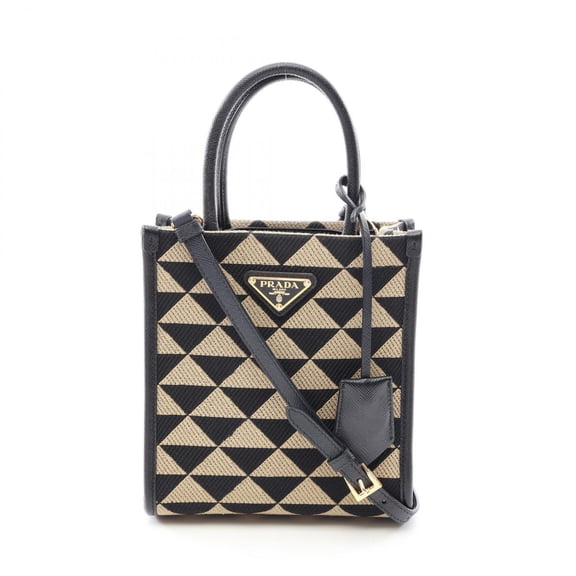 Pre-Owned Prada TRIANGOLO JACQUARD Symbol Embroidery Mini 2-Way Handbag, Canvas & Saffiano...