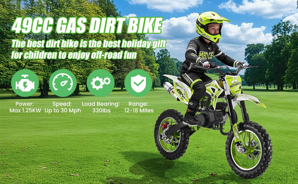 Mohsoe 49CC Pro Gas Mini Motocross Bike, 10" Off-Road Tires & Upgraded Braking, 11" Ground Clearance, Advanced Riding, Green
