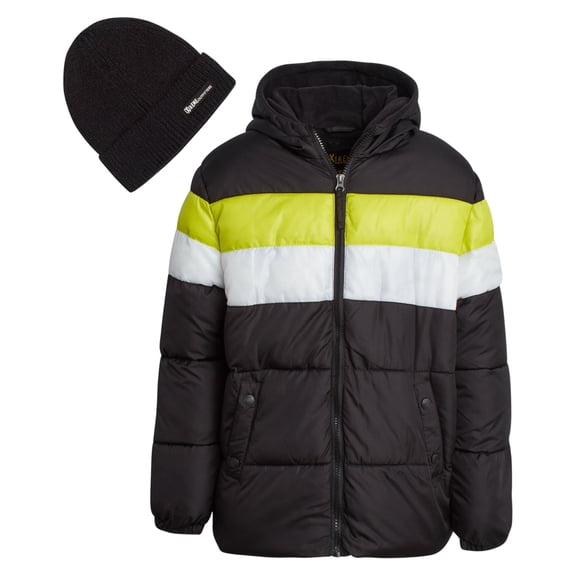 iXtreme Boys Puffer Jacket - Fleece Lined Bubble Waterproof Winter Jacket With Winter Hat (8-18)