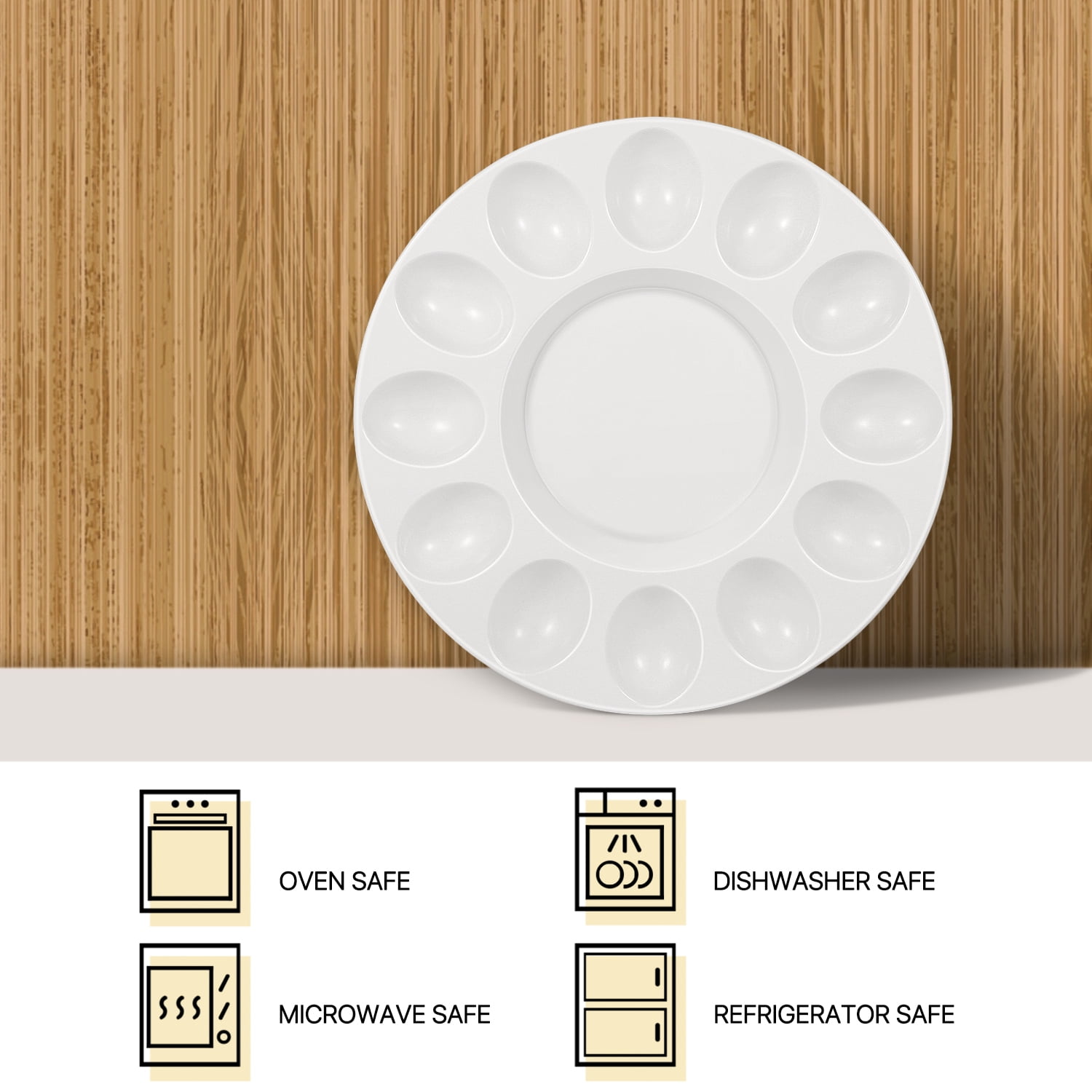 Deviled Egg Tray - Ceramic White Porcelain 12 Cup Eggs Serving Tray Catering Platter for Hard Boiled Devil Eggs & Deserts Unique Decorative Kitchen Holder Dish Plate Palette
